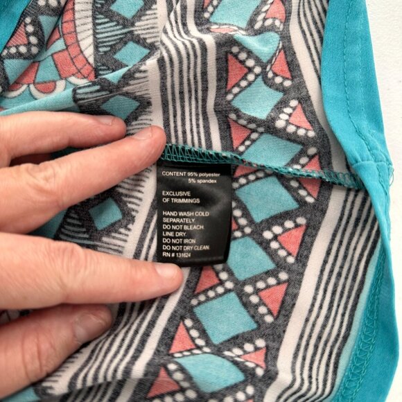 Bohemian-Inspired Turquoise Red Patterned Midi Dress Elastic Waist M Gypsy Swim - Picture 2 of 9